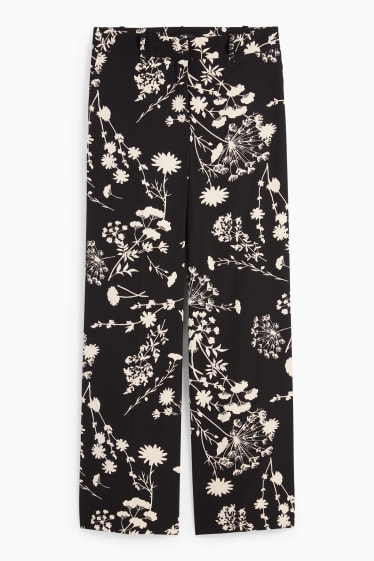 Kobiety - Spodnie materiałowe - średni stan - bootcut fit - w kwiaty - czarny