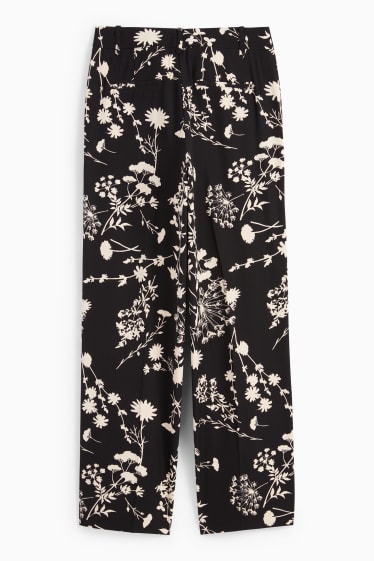 Women - Cloth trousers - mid-rise waist - bootcut fit - floral - black
