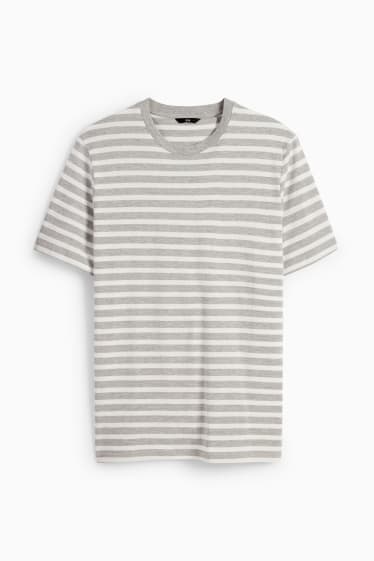 Heren - T-shirt - gestreept - wit / grijs