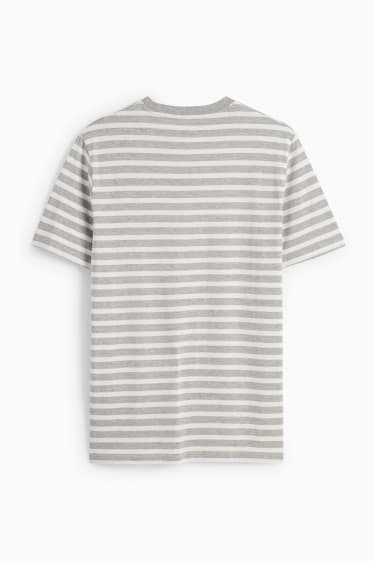 Heren - T-shirt - gestreept - wit / grijs