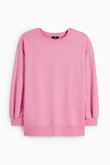 Damen - Sweatshirt mit Strasssteinen - pink