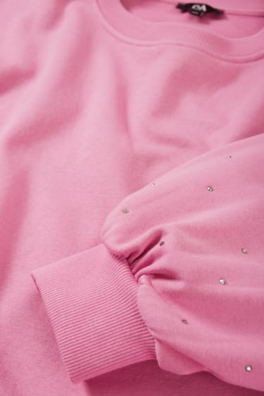 Dames - Sweatshirt met strass-steentjes - fuchsiarood