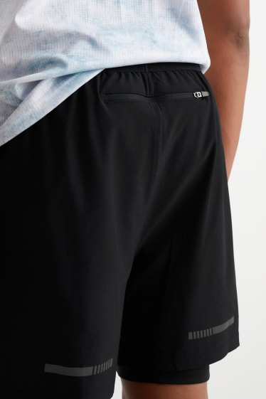 Bărbați - Pantaloni scurți funcționali - 4 Way Stretch - aspect 2 în 1 - negru