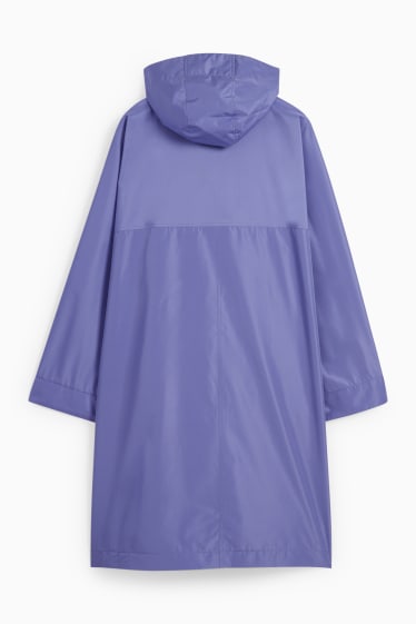 Women - Rain cape with hood - foldable - purple