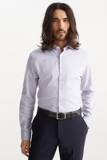 Mężczyźni - Koszula biznesowa - slim fit - kołnierzyk włoski - dobrze się prasuje - w paski - jasnofioletowy