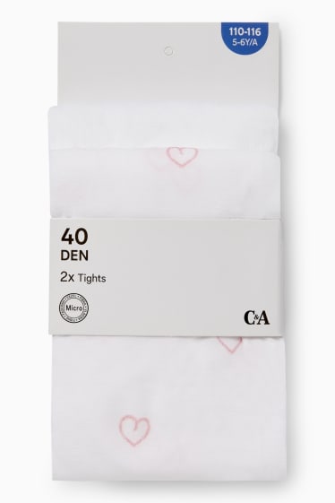 Kinder - Multipack 2er - Herz - Feinstrumpfhose - 40 DEN - weiß