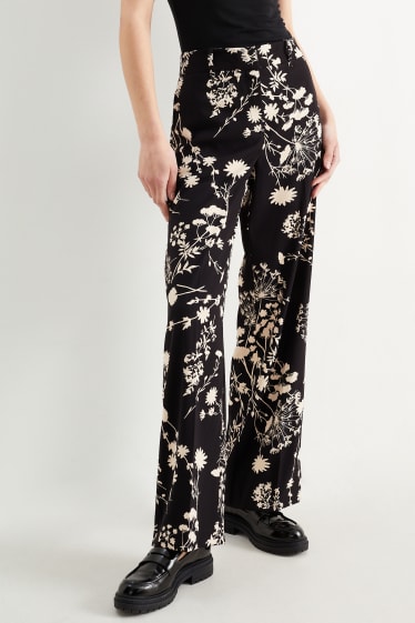 Mujer - Pantalón de tela - mid waist - bootcut fit - de flores - negro