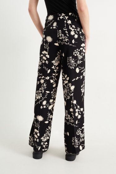 Women - Cloth trousers - mid-rise waist - bootcut fit - floral - black