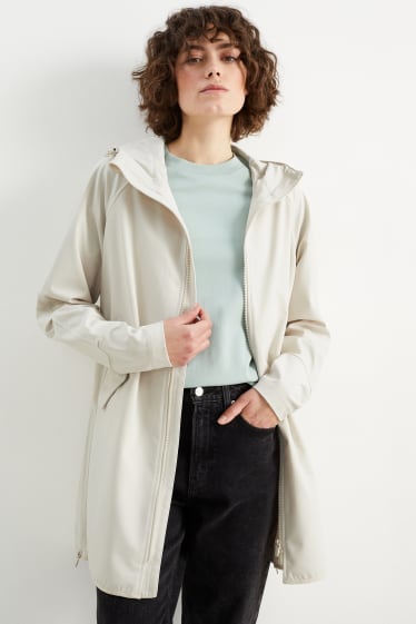 Women - Softshell coat with hood - 4 Way Stretch - light beige