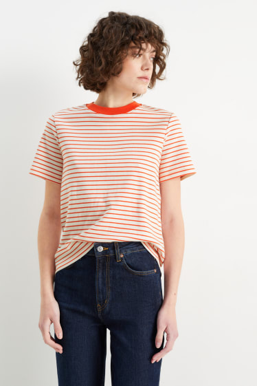 Women - T-shirt - striped - white / red