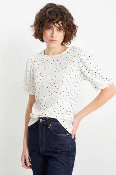 Damen - T-Shirt - gepunktet - weiß