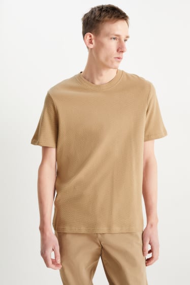 Uomo - T-shirt - in materiale tramato - marrone chiaro
