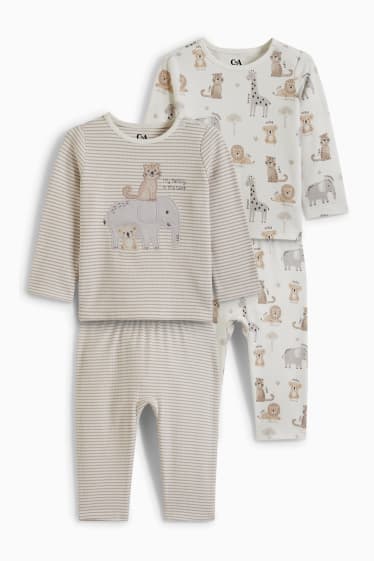 Bebeluși - Multipack 2 buc. - animale sălbatice - pijama bebeluși - 4 piese - alb-crem