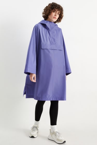 Femmes - Cape de pluie avec capuche - pliable - violet