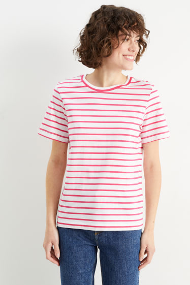 Donna - T-shirt basic - a righe - fucsia