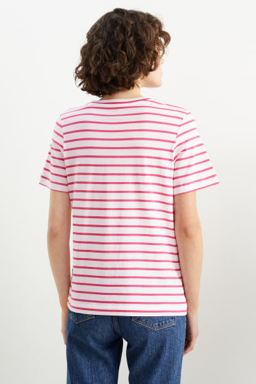 Dámské - Tričko Basic - pruhované - růžová