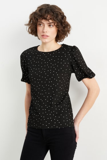Damen - T-Shirt - gepunktet - schwarz