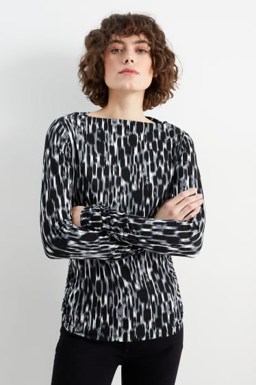 Dona - Samarreta de màniga llarga - estampada - negre/gris