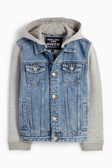 Kinder - Jeansjacke mit Kapuze - 2-in-1-Look - jeansblau