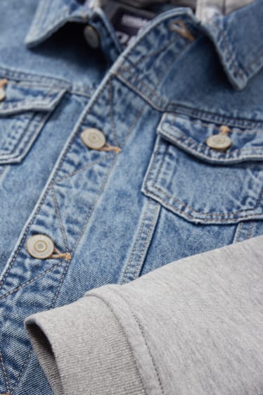 Kinderen: jongens - Spijkerjasje met capuchon - 2-in-1-look - jeansblauw