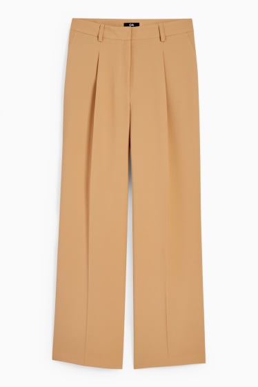 Donna - Pantaloni di stoffa - vita alta - gamba ampia - marrone chiaro