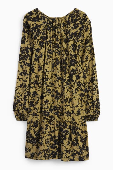 Dámské - Viskózové áčkové šaty - s květinovým vzorem - zelená