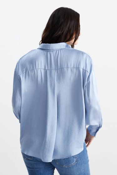 Dames - CLOCKHOUSE - blouse van satijn - lichtblauw