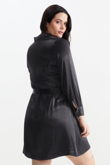 Damen - Satin-Blusenkleid - schwarz