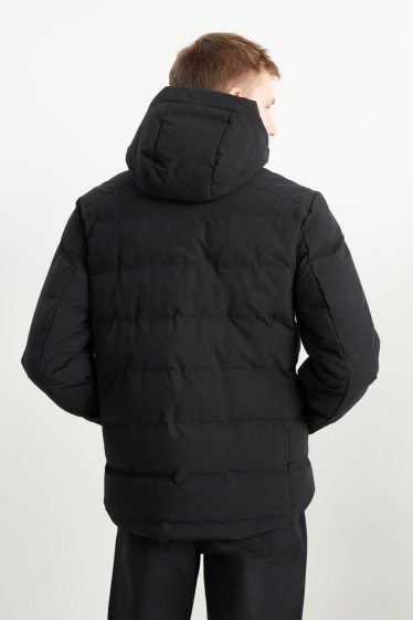 Men - Quilted jacket with hood - water-repellent - black