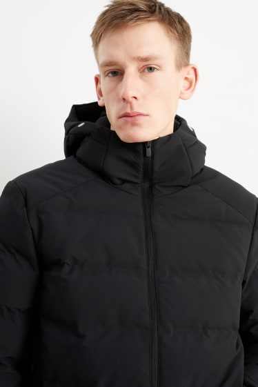 Men - Quilted jacket with hood - water-repellent - black
