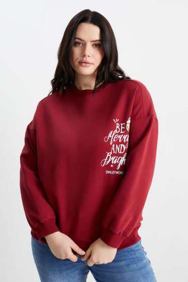 Femmes - Sweat de Noël - SmileyWorld® - rouge foncé