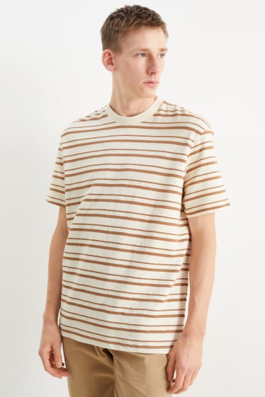 Heren - T-shirt - gestreept - beige / bruin