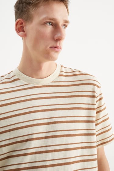 Hommes - T-shirt - à rayures - beige / marron