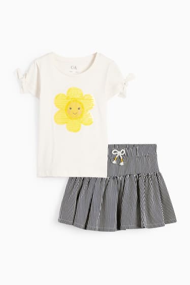 Kinder - Blume - Set - Kurzarmshirt und Rock - 2 teilig - cremeweiß