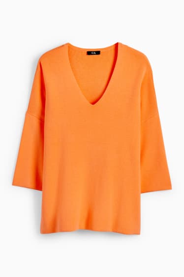 Damen - Basic-Pullover mit V-Ausschnitt - orange