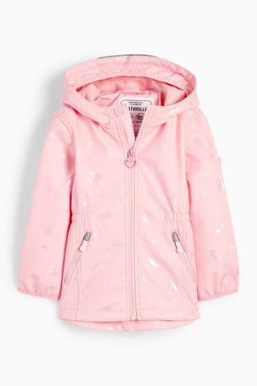 Dětské - Motiv jednorožce - softshellová bunda s kapucí -  z vodotěsného materiálu - růžová