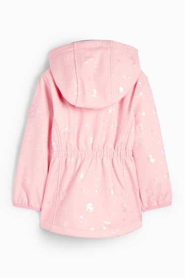 Dětské - Motiv jednorožce - softshellová bunda s kapucí -  z vodotěsného materiálu - růžová