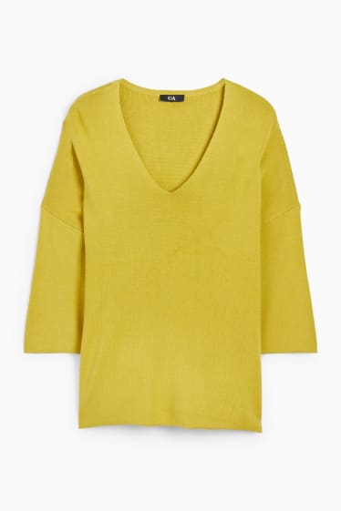 Femmes - Pullover basique à col V - jaune