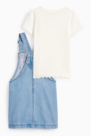 Bambini - Fiore - set - maglia a maniche core e salopette di jeans - 2 pezzi - jeans azzurro