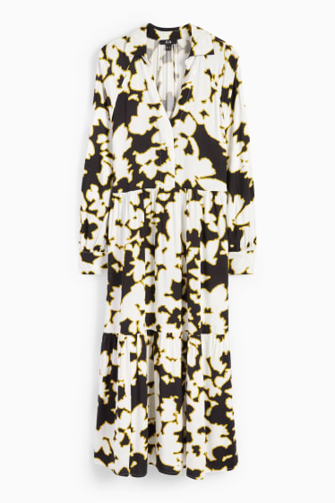 Dámské - Viskózové halenkové šaty - se vzorem - černá/bílá