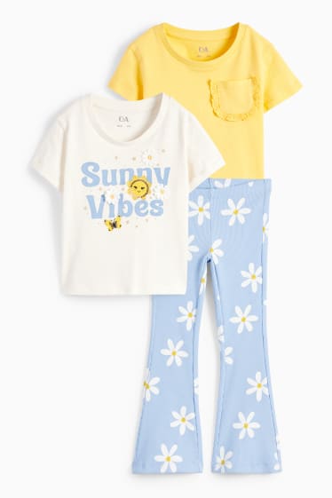 Children - Spring - set - 2 short sleeve T-shirts and flared leggings - cremewhite