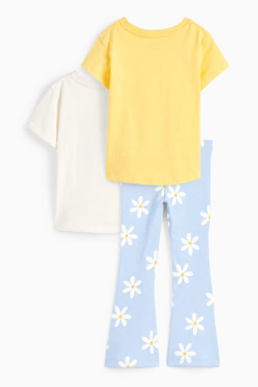 Dzieci - Wiosna - zestaw - 2 koszulki z krótkim rękawem i legginsy flared - kremowobiały