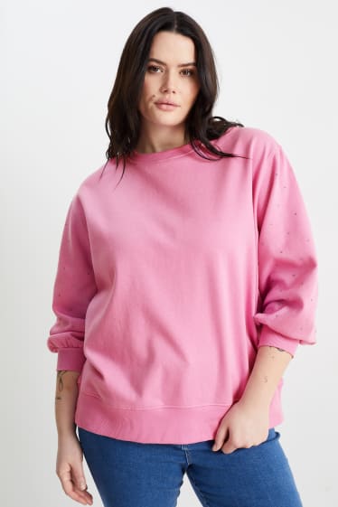 Damen - Sweatshirt mit Strasssteinen - pink