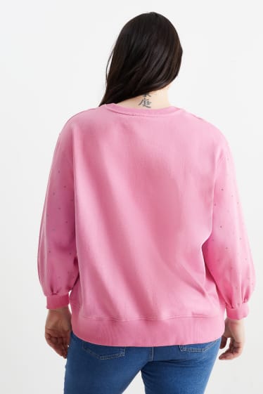 Dames - Sweatshirt met strass-steentjes - fuchsiarood