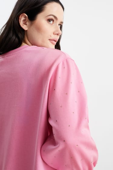Femei - Bluză de molton cu ștrasuri - roz