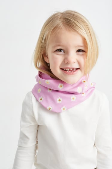 Kinder - Loop Schal - geblümt - pink