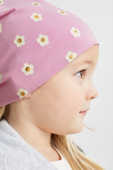 Kinder - Mütze - geblümt - pink