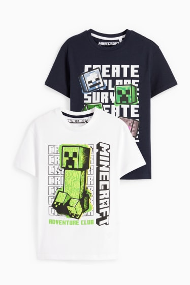 Enfants - Lot de 2 - Minecraft - T-shirt - bleu / blanc