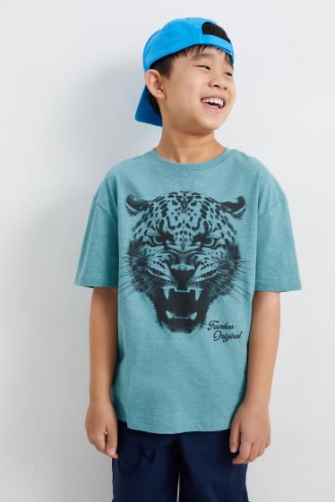 Enfants - Lot de 2 - léopard - T-shirt - turquoise