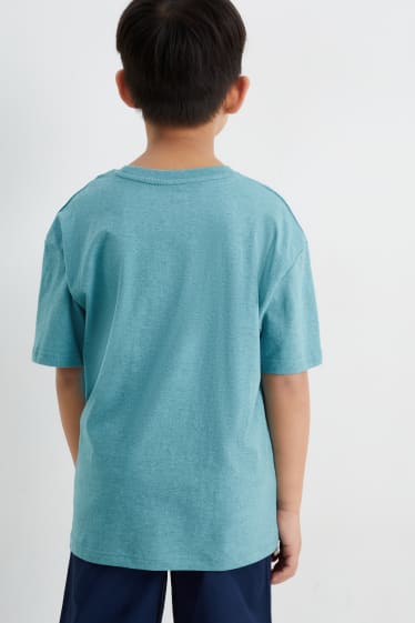 Niños - Pack de 2 - leopardo - camisetas de manga corta - turquesa